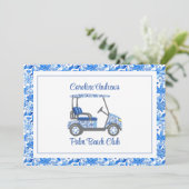 Preppy Blue Flowers Palm Beach Golf Cart サンキューカード (スタンド正面)