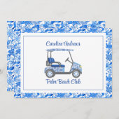 Preppy Blue Flowers Palm Beach Golf Cart サンキューカード (正面/裏面)