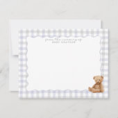 Preppy Blue Gingham Teddy Bear Nursery Note Card 招待状 (正面)