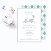 Preppy Blue Green Golf Cart Baby Boy Shower 招待状