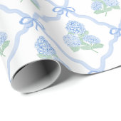 Preppy Blue Hydrangea with Blue Bow Trellis ラッピングペーパー (ロールコーナー)