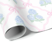 Preppy Blue Hydrangea with Pink Bow Trellis ラッピングペーパー (ロールコーナー)