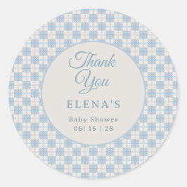 Preppy Blue Plaid Baby Shower  ラウンドシール