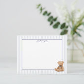 Preppy Blue Striped Teddy Bear Nursery note card 案内状 (スタンド正面)
