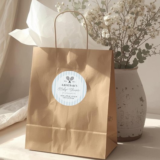 Preppy Blue Tennis Theme Chic Baby Shower ラウンドシール