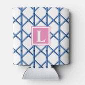 Preppy Blue Trellis Bamboo Pattern Monogram 缶クーラー (裏面)