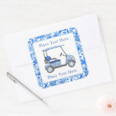 Preppy Blue & White Flowers Golf Cart スクエアシール (封筒)