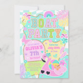 Preppy Boat Birthday Party Lake BBQ Boat Party 招待状 (正面)