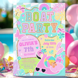 Preppy Boat Birthday Party Lake BBQ Boat Party 招待状