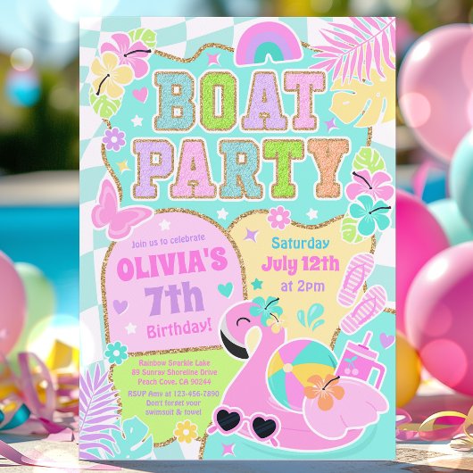Preppy Boat Birthday Party Lake BBQ Boat Party 招待状