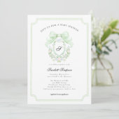 Preppy Botanical Green Bow Monogram Baby Shower   招待状 (スタンド正面)