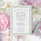 Preppy Botanical Pink Bow Monogram Baby Shower   招待状
