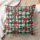 Preppy Bow Green Plaid Christmas クッション (ブランケット)