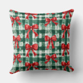 Preppy Bow Green Plaid Christmas クッション (裏面)