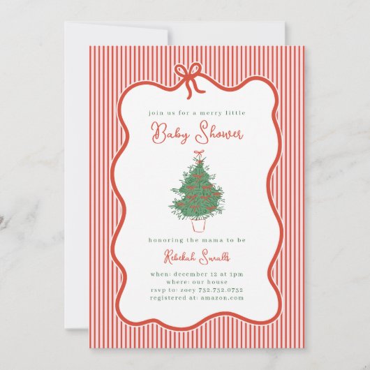 Preppy Bow Merry Little Baby Shower Invite 招待状 (正面)