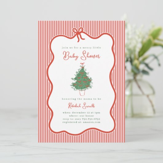 Preppy Bow Merry Little Baby Shower Invite 招待状 (スタンド正面)