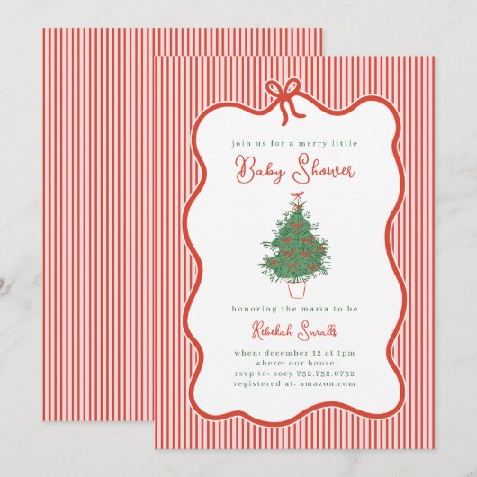 Preppy Bow Merry Little Baby Shower Invite 招待状 (正面/裏面)