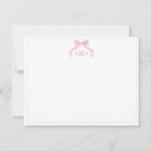 Preppy Bow Pink And Green Three Letter Monogram サンキューカード (正面)