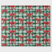 Preppy Bow Plaid Christmas ラッピングペーパー (フラット)