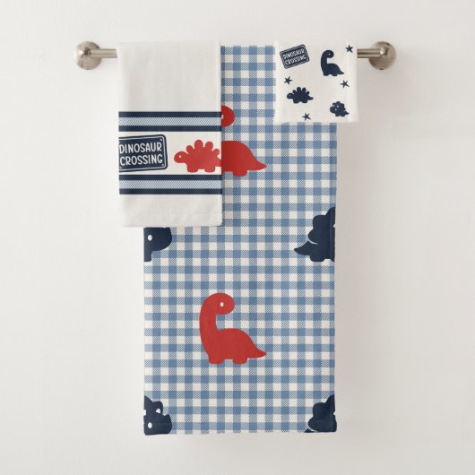 Preppy Boys Dinosaur Gingham - Navy Red & Blue バスタオルセット (インサイチュ)