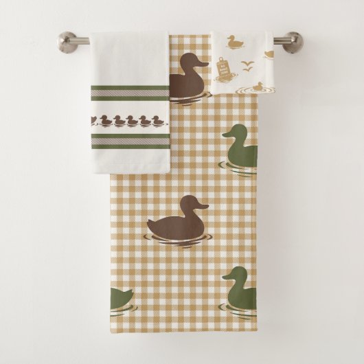 Preppy Boys Duck & Gingham Brown Army Green Khaki バスタオルセット (インサイチュ)