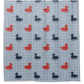 Preppy Boys Duck & Gingham Navy Red Smoke Blue シャワーカーテン (正面)