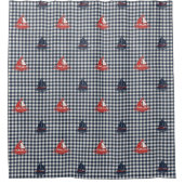 Preppy Boys Sailboat & Gingham Navy & Barn Red シャワーカーテン (正面)