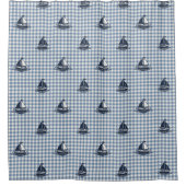 Preppy Boys Sailboat & Gingham Navy & Smoke Blue シャワーカーテン (正面)