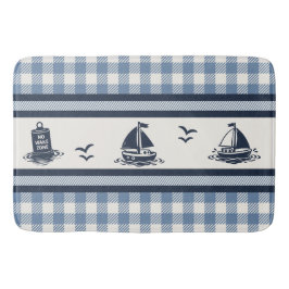 Preppy Boys Sailboat & Gingham - Smoke Blue & Navy バスマット