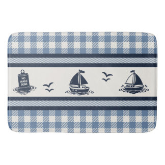 Preppy Boys Sailboat & Gingham - Smoke Blue & Navy バスマット