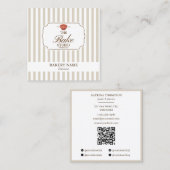 Preppy Brown & Beige Stripes Bakery Logo QR Code スクエア名刺 (正面/裏面)
