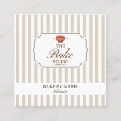 Preppy Brown & Beige Stripes Bakery Logo QR Code スクエア名刺 (正面)