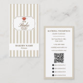 Preppy Brown & Beige Stripes Bakery Logo QR Code 名刺 (正面/裏面)