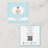 Preppy Brown & Blue Stripes Bakery Logo QR Code スクエア名刺 (正面/裏面)