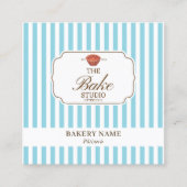 Preppy Brown & Blue Stripes Bakery Logo QR Code スクエア名刺 (正面)