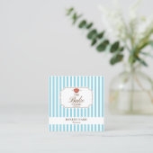 Preppy Brown & Blue Stripes Bakery Logo QR Code スクエア名刺 (スタンド正面)
