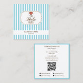 Preppy Brown & Blue Stripes Bakery Logo QR Code スクエア名刺 (正面/裏面)
