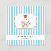 Preppy Brown & Blue Stripes Bakery Logo QR Code スクエア名刺 (正面)
