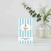 Preppy Brown & Blue Stripes Bakery Logo QR Code 名刺 (スタンド正面)
