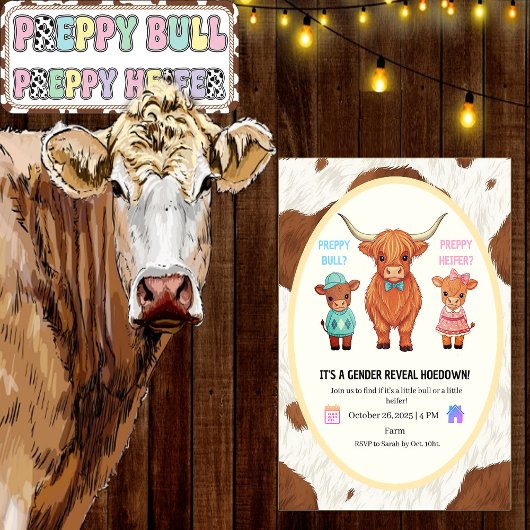 Preppy Bull or Heifer Gender Reveal Hoedown  招待状