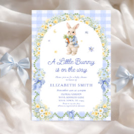 Preppy Bunny Floral Rabbit Gingham Boy Baby Shower 招待状