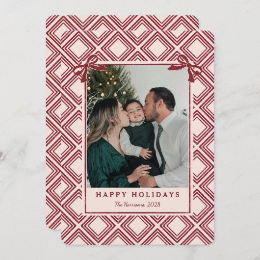 Preppy Burgundy Diamond Pattern Holiday Card (正面/裏面)