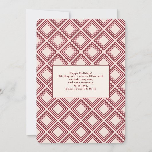 Preppy Burgundy Diamond Pattern Holiday Card (裏面)