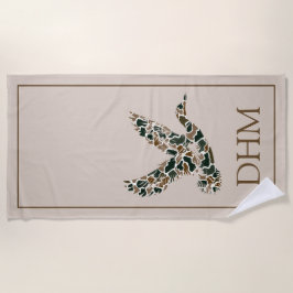 Preppy Camouflage Mallard Duck Monogram ビーチタオル