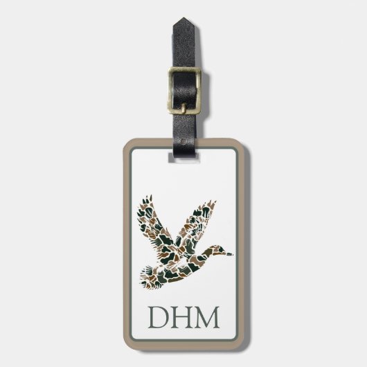 Preppy Camouflage Mallard Ducks Monogram ラゲッジタグ (正面縦)
