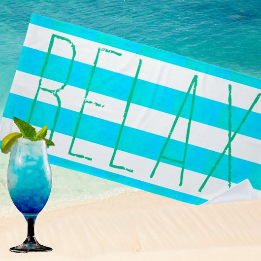 Preppy Caribbean Blue and White Stripe Relax  ビーチタオル