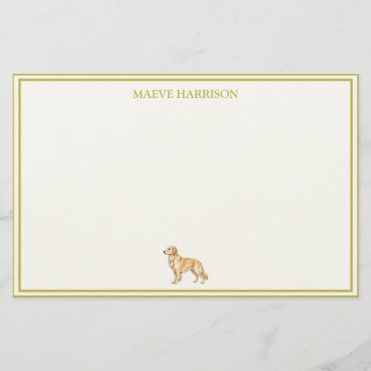 Preppy Chartreuse Stripe Golden Retriever 便箋 (正面)