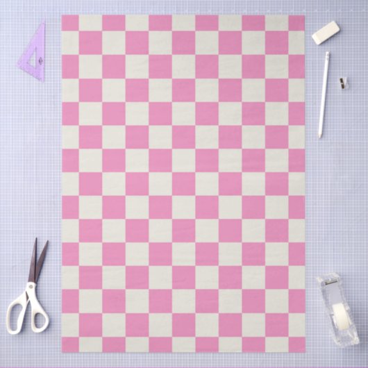 Preppy Checkerboard Pink White Mod Retro 薄葉紙 (クラフト)