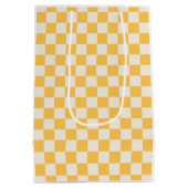 Preppy Checkerboard Yellow White Mod Retro ミディアムペーパーバッグ (裏面)