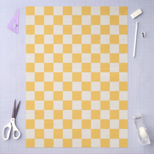 Preppy Checkerboard Yellow White Mod Retro 薄葉紙 (クラフト)